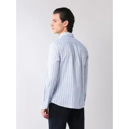 AD by Arvind Blue & White Cotton Stripes Shirt image 2