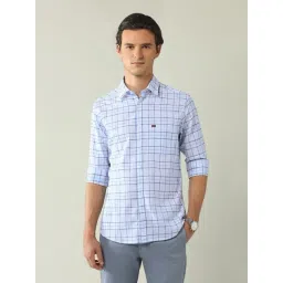 Ad By Arvind Blue Cotton Slim Fit Checks Shirt-picture-10