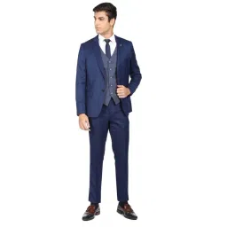 Ad By Arvind Blue Regular Fit Self Pattern Three Piece Suit-picture-36