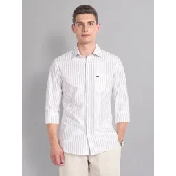 AD by Arvind Brown & White Slim Fit Striped Shirt-picture-22