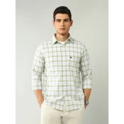 Ad By Arvind Green Cotton Slim Fit Checks Shirt-picture-16