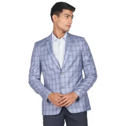 AD by Arvind Light Blue Regular Fit Notch Lapel Check Blazer-picture-29