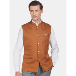 AD By Arvind Men Brown Textured Nehru Jackets-picture-24