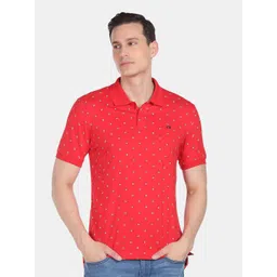 AD By Arvind Men Red Printed Polo Collar Slim Fit Cotton T-shirt-picture-12