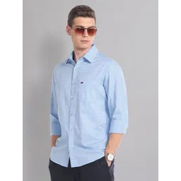 AD By Arvind Slim Fit Heathered Self Design Spread Collar Pure Cotton Casual Shirt-picture-43