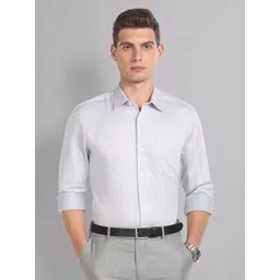 AD By Arvind Slim Fit Micro Ditsy Self Design Spread Collar Pure Cotton Formal Shirt-picture-21