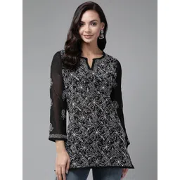 ADA Black & White Ethnic Motifs Embroidered Chikankari Handloom Kurti-picture-28