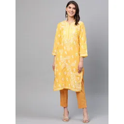 ADA Chikankari Embroidered Sustainable Cotton Kurta-picture-34