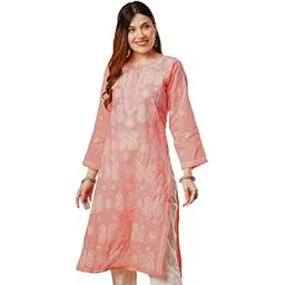 ada Lucknow Chikankari Hand Embroidered Straight Cotton Kurta Kurti Tunic Dress for Women A411611-picture-56