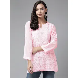 ADA Pink & White Ethnic Motifs Embroidered Chikankari Kurti-picture-25