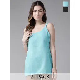 ADA Women Black & Blue Pack of 2 Solid Cotton Handloom Camisoles-picture-29