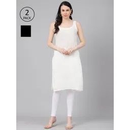 ADA Women Black and Cream Pack of 2 Pure Cotton Solid Sustainable Handloom Slips-picture-10