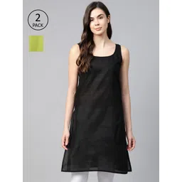 ADA Women Black and Mehndi Green Pack of 2 Cotton Solid Handloom Slips-picture-44