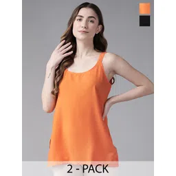 ADA Women Black & Orange Pack Of 2 Solid CottonHandloom Camisoles-picture-32