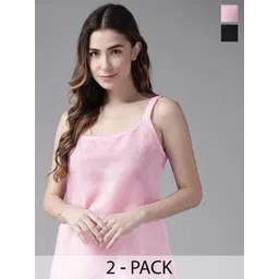 ADA Women Black & Pink Pack of 2 Pure Cotton Solid Handloom Camisoles-picture-41