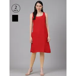 ADA Women Black & Red Pack of 2 Solid Sustainable Handloom Slips-picture-23