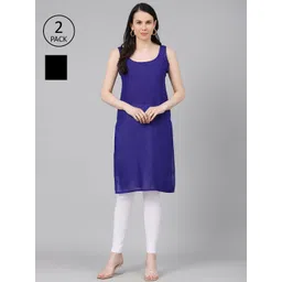 ADA Women Black and Royal Blue Pack of 2 Pure Cotton Solid Sustainable Handloom Slips-picture-40