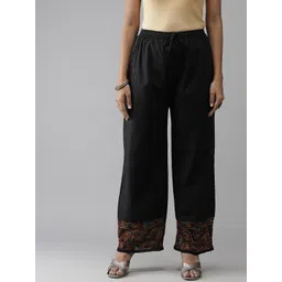 ADA Women Black Ethnic Motifs Hem Design Handloom Palazzos-picture-19