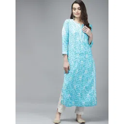 ADA Women Blue & White Floral Chikankari Cotton Handloom Kurta-picture-27