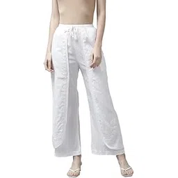 ada Women High Rise Hand Embroidered Lucknow Chikankari Cotton Comfort Fit Palazzo Casual Pants Culottes A711146-picture-14