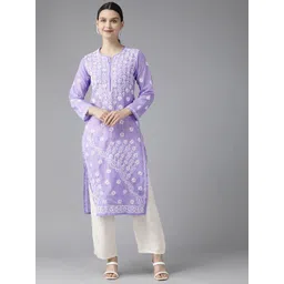 ADA Women Mauve & White Ethnic Motifs Embroidered Chikankari Kurta-picture-25