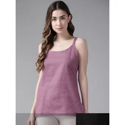 ADA Women Pack of 2 Black & Purple Solid Cotton Handloom Camisoles-picture-19