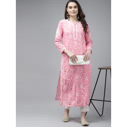 ADA Women Pink & White Floral Chikankari Cotton Handloom Kurta image 5