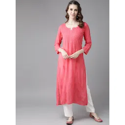 ADA Women Pink Ethnic Motifs Embroidered Chikankari Georgette Handloom Kurta-picture-33