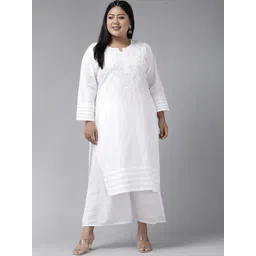 ADA Women Plus Size White Chikankari Hand Embroidered Sustainable Straight Kurta-picture-37