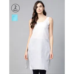 ADA Women White and Blue Pack of 2 Cotton Solid Handloom Slips-picture-10