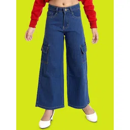 ADBUCKS Girls Wide Leg High-Rise Highly Distressed Stretchable Jeans-picture-42