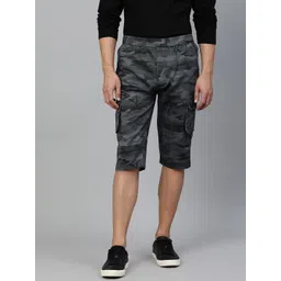 ADBUCKS Men Blue & Charcoal Grey Camouflage Printed Pure Cotton 3/4th Cargo Shorts-picture-30