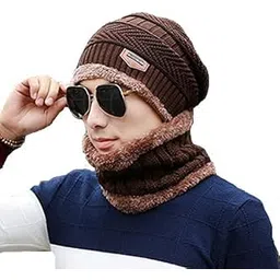 adbucks Snow Proof Inside Fur Wool Unisex Beanie Cap with Neck Warmer Set Knit Hat Thick Fleece Lined Winter Hat for Men & Women-picture-21