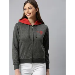 ADBUCKS Women Charcoal Grey Solid Hooded Sweatshirt-picture-22