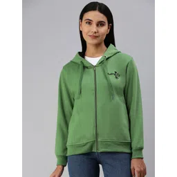 ADBUCKS Women Green Embroidered Hooded Pure Cotton Sweatshirt-picture-39