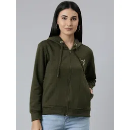 ADBUCKS Women Olive Green Embroidered Hooded Sweatshirt-picture-35