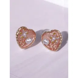 ADC SHEMONA Gold-Plated Heart Shaped Stone Studded Studs-picture-24