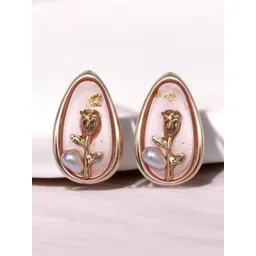 ADC SHEMONA Gold-Plated Oval Shaped Stone Studded Studs-picture-25