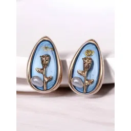 ADC SHEMONA Gold-Plated Oval Shaped Stone Studded Studs-picture-26