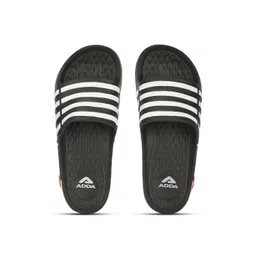 Adda Men Black & White Striped Rubber Sliders-picture-32