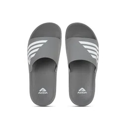 Adda Men Grey & White Striped Rubber Sliders-picture-36