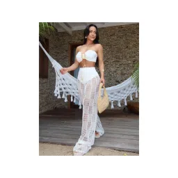 Addery Coastal Glow 3-Piece White Bikini Top with Bottom and Sarong Pant (Set of 3)-image-19