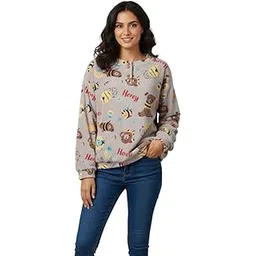 addplus Women’s Cute Teddy Bear Bee Print Fleece Pullover, Soft Winter Nightwear, Fun Graphic Lounge Top, Size L-picture-13