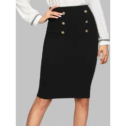 ADDYVERO Women Black Solid Knee Length Pencil Skirts-picture-33