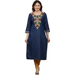 Adeline Creation Women's Denim Embroidered Straight Fit Kurta-picture-49