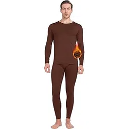 Bunex Men's Fleece Winter Body Warmer Thermal Top Pajama and Bottom Suit Combo Set Unisex Warm Wear (XXL - 100, Brown)-image-9