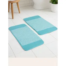 Adhigams Pack of 2 Aqua Blue & White Striped Anti Skid Mat-picture-19