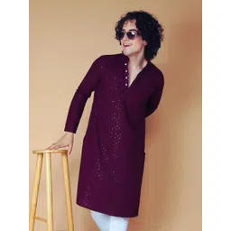 adhirajan Men Chikan Embroidery, Embellished Cotton Rayon Straight Kurta-picture-13