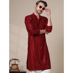 ADHIRAJAN Men Geometric Embroidered Chikankari Kurta-picture-17