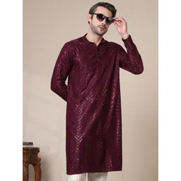 ADHIRAJAN Men Geometric Embroidered Cold-Shoulder Sleeves Chikankari Kurta-picture-27